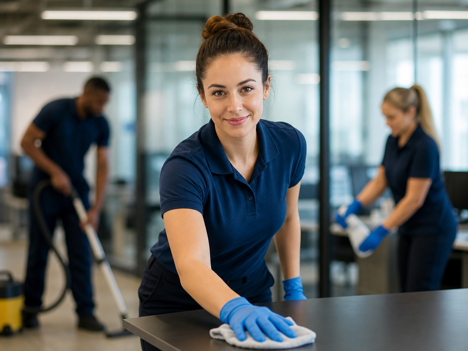Uniformed professional commercial cleaning team