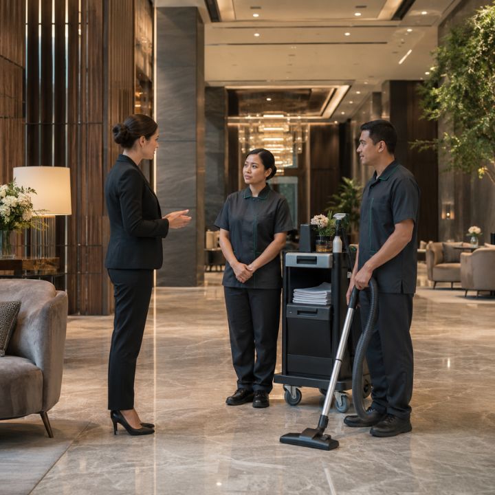 Bright, spotless corridor inside a commercial building